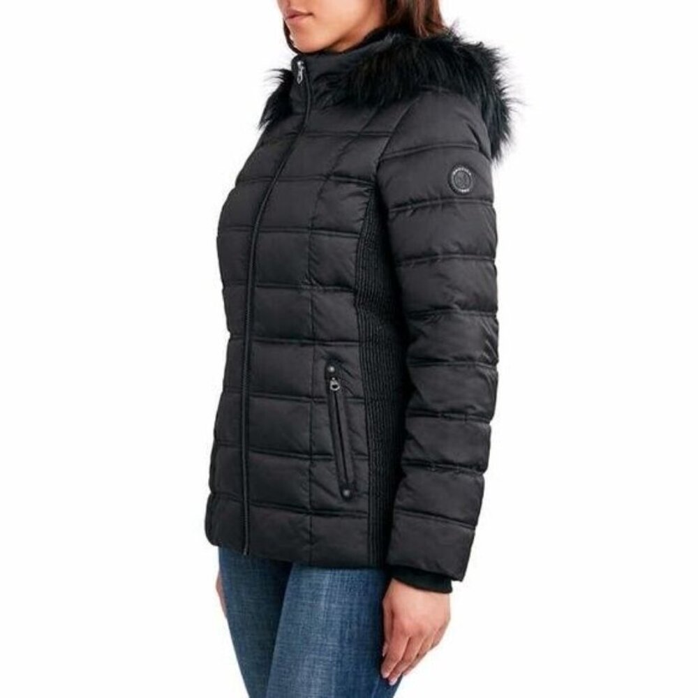 NAUTICA WOMEN'S LIGHT WEIGHT FAUX FUR HOOD PUFFER JACKET - Picture 2 of 6